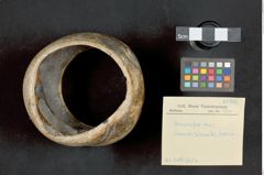 Foto (Übersicht mit Etikett) von Armreifen aus Chank-Schnecke (NHMW-ZOO-MO-0081100-ETH-125a)
